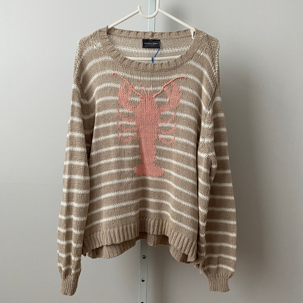 Wooden Ships Cotton Coastal Beachy Relaxed Lobster Knit Sweater XS/S Khaki